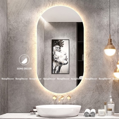 Gương lavabo oval tràn viền led hắt 