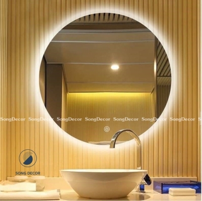 Gương lavabo tròn viền tràn led hắt 